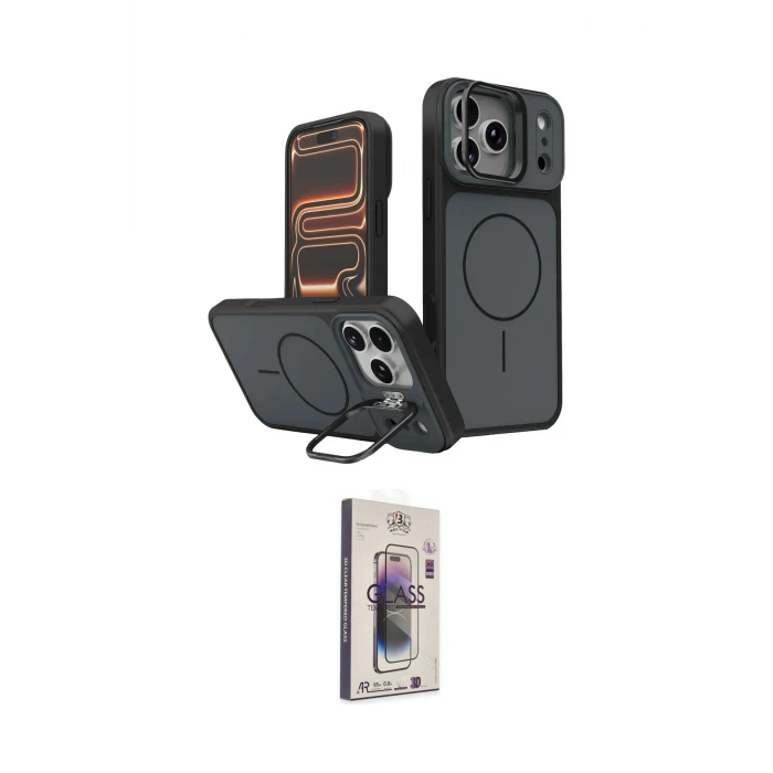 ieg™ iPhone 17 Pro Max Kılıf İz Modern Prime - Siyah Bilvis 3D Cam Ekran Koruyucu