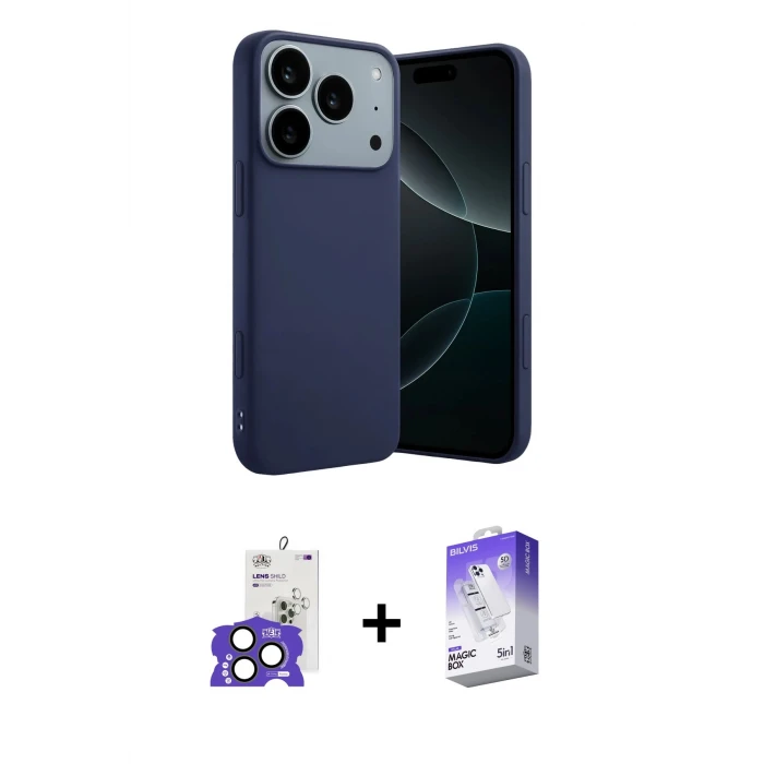 ieg™ iPhone 17 Pro Max Kılıf Kozmos Yansıma Özel Seri - Siyah Bilvis 5in1 3D Magic Cam Ekran Koruyucu + Bilvis Titan Kamera Lens - NLGY