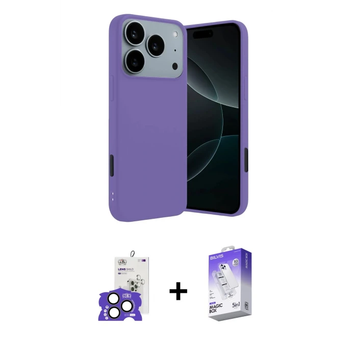 ieg™ iPhone 17 Pro Max Kılıf Kozmos Yansıma Özel Seri - Siyah Bilvis 5in1 3D Magic Cam Ekran Koruyucu + Bilvis Titan Kamera Lens - NLGY
