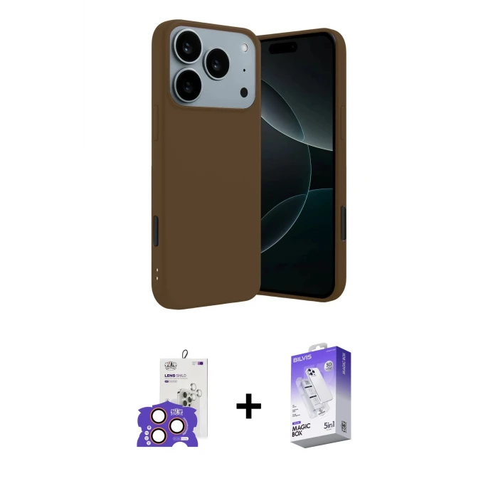 ieg™ iPhone 17 Pro Max Kılıf Kozmos Yansıma Özel Seri - Siyah Bilvis 5in1 3D Magic Cam Ekran Koruyucu + Bilvis Titan Kamera Lens - TU