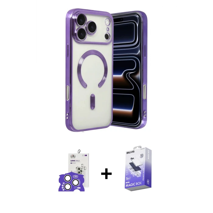 ieg™ iPhone 17 Pro Max Kılıf Nova Işık Özel Seri - Siyah Bilvis 5in1 5D Magic Hayalet Cam Ekran Koruyucu + Bilvis Titan Kamera Lens - GS