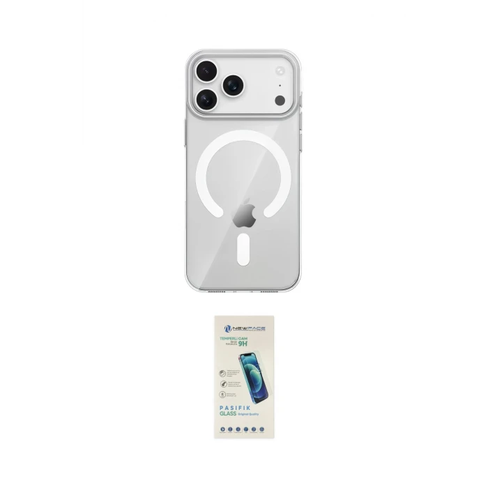 ieg™ iPhone 17 Pro Max Kılıf Pusula Form Özel Seri - Şeffaf Pasifik Cam Ekran Koruyucu