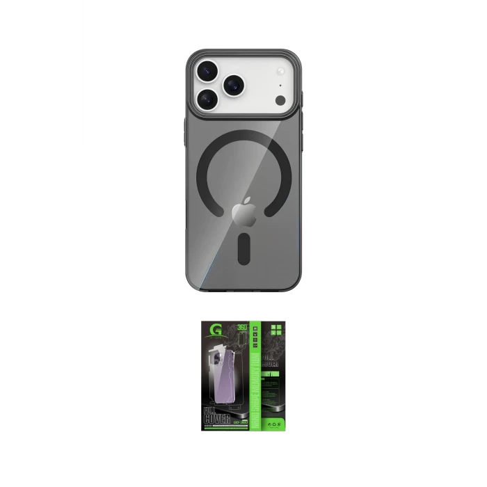 ieg™ iPhone 17 Pro Max Kılıf Pusula Form Özel Seri - Siyah 360 Mat Full Body Arka Koruyucu