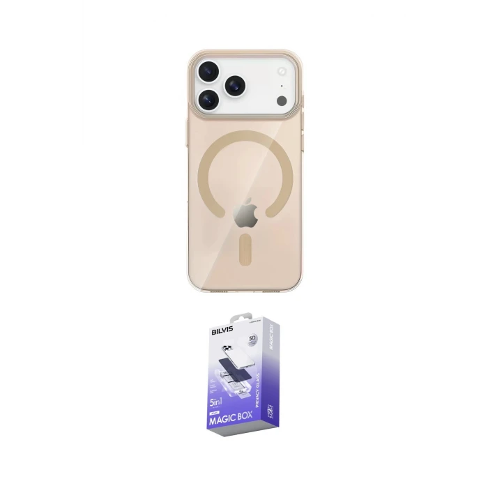 ieg™ iPhone 17 Pro Max Kılıf Pusula Form Özel Seri - Siyah Bilvis 5in1 5D Magic Hayalet Cam Ekran Koruyucu