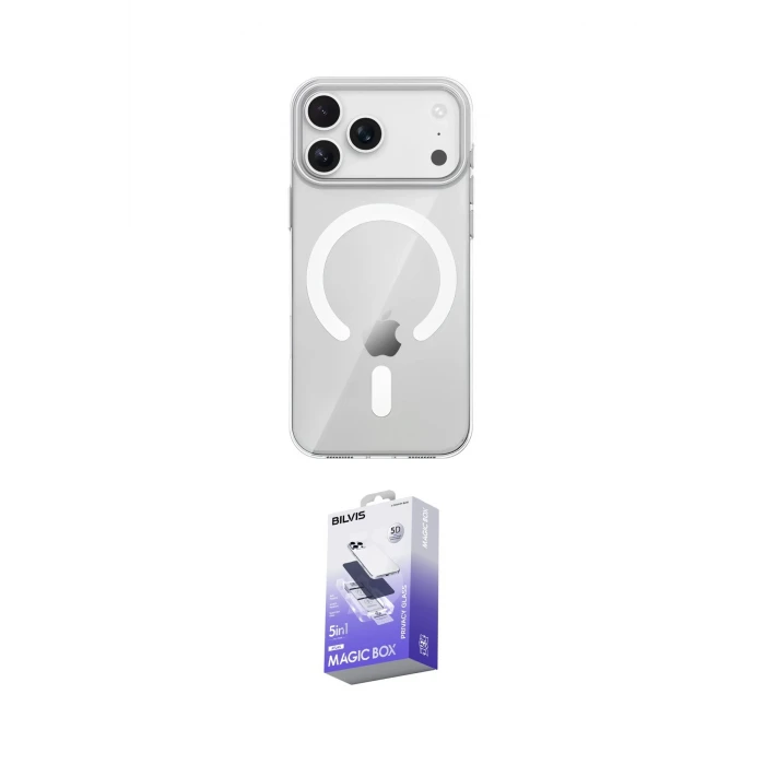 ieg™ iPhone 17 Pro Max Kılıf Pusula Form Özel Seri - Siyah Bilvis 5in1 5D Magic Hayalet Cam Ekran Koruyucu