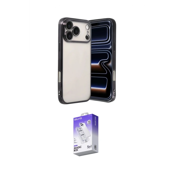 ieg™ iPhone 17 Pro Max Kılıf Vadi Minimal - Siyah Bilvis 5in1 3D Magic Cam Ekran Koruyucu