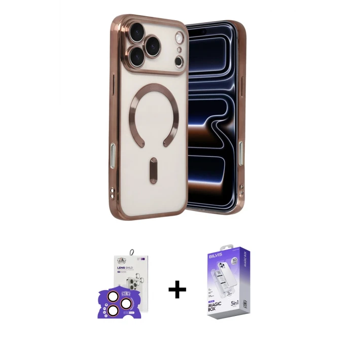 ieg™ iPhone 17 Pro Max Nova Işık Özel Seri - Siyah Bilvis 5in1 3D Magic Cam Ekran Koruyucu + Turuncu Bilvis Titan Kamera Lens