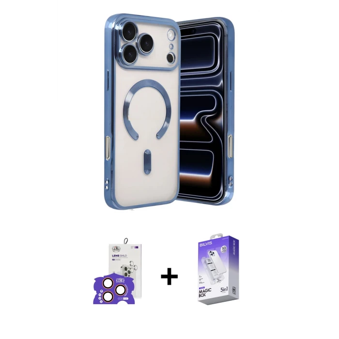 ieg™ iPhone 17 Pro Max Nova Işık Özel Seri - Siyah Bilvis 5in1 3D Magic Cam Ekran Koruyucu + Turuncu Bilvis Titan Kamera Lens