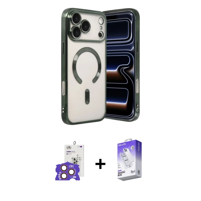 ieg™ iPhone 17 Pro Max Nova Işık Özel Seri - Siyah Bilvis 5in1 3D Magic Cam Ekran Koruyucu + Turuncu Bilvis Titan Kamera Lens