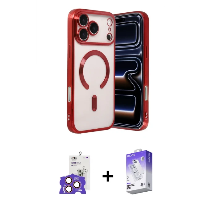 ieg™ iPhone 17 Pro Max Nova Işık Özel Seri - Siyah Bilvis 5in1 3D Magic Cam Ekran Koruyucu + Turuncu Bilvis Titan Kamera Lens