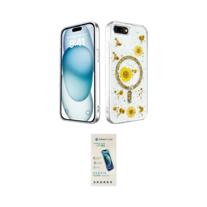 ieg™ iPhone 7 Kılıf Kozmos Doku - Şeffaf Pasifik Cam Ekran Koruyucu