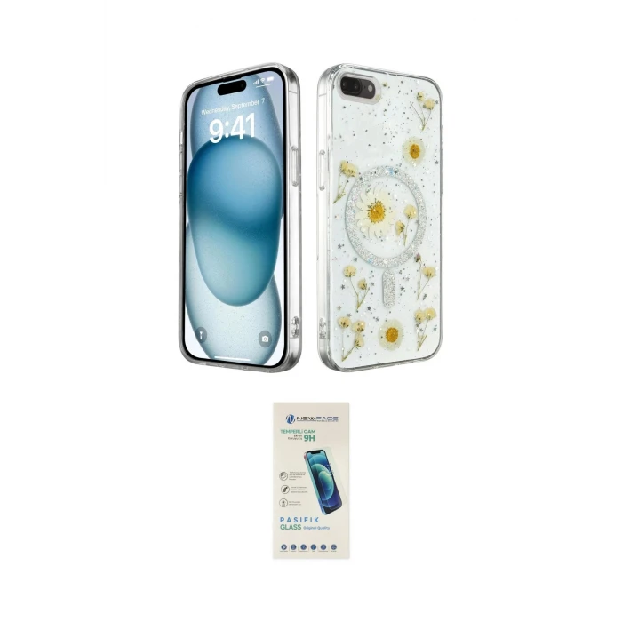 ieg™ iPhone 7 Kılıf Kozmos Doku - Şeffaf Pasifik Cam Ekran Koruyucu