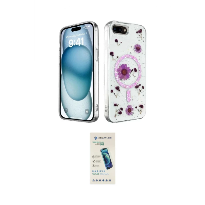 ieg™ iPhone 7 Kılıf Kozmos Doku - Şeffaf Pasifik Cam Ekran Koruyucu