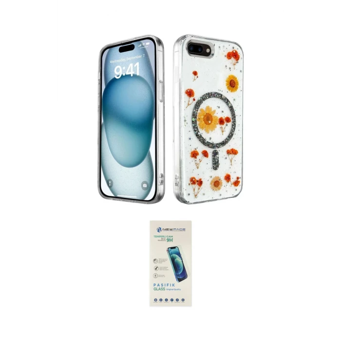 ieg™ iPhone 7 Kılıf Kozmos Doku - Şeffaf Pasifik Cam Ekran Koruyucu