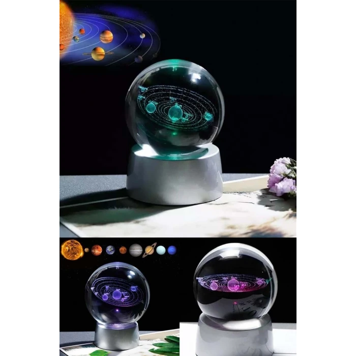 ieg ™ Işıklı Cam Küre Güneş Sistemi Saat Pilli