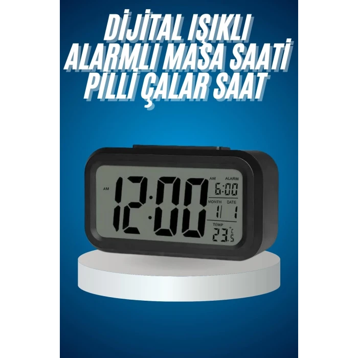 ieg™ Işıklı Dereceli Masa Ofis Saati Alarmlı Termometre Takvim Çalar Saat