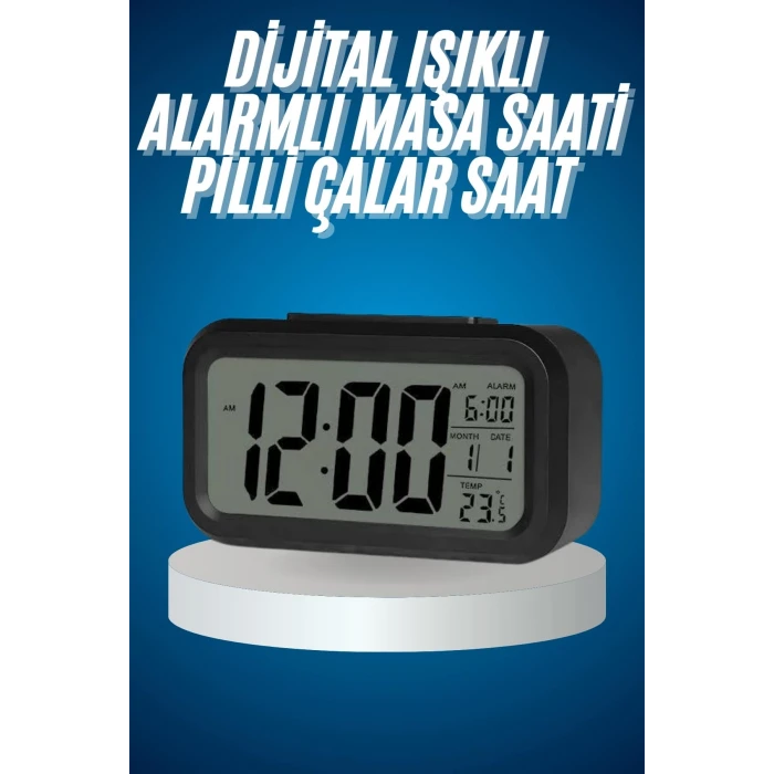 ieg™ Işıklı Dereceli Masa Ofis Saati Alarmlı Termometre Takvim Çalar Saat