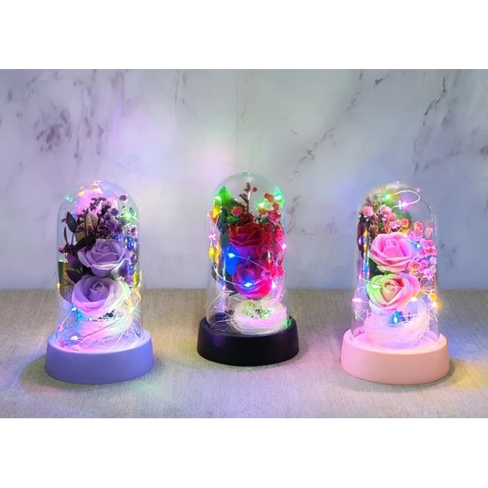 ieg™ Işıklı Müzikli Romantik Fanus Tekli Gül