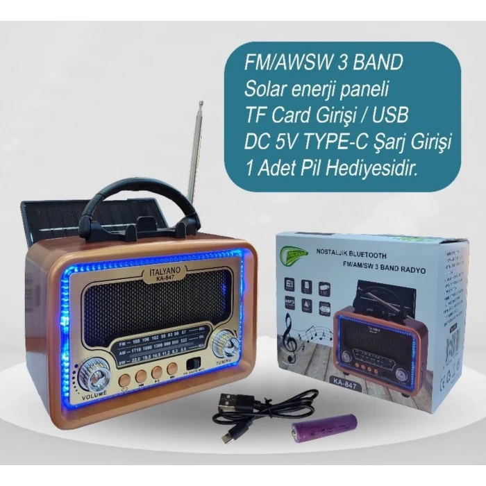 İEG İtalyano Nostaljik, Bluetooth Bağlantılı, FM-AM-SW 3 Band Radyo KA-847