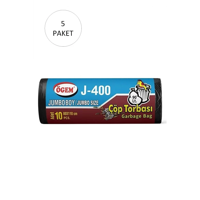 İEG J-400 Jumbo Boy Çöp Torbası 80 x 110 cm 10 Lu Rulo x 5 Paket = 50 Adet (Siyah)
