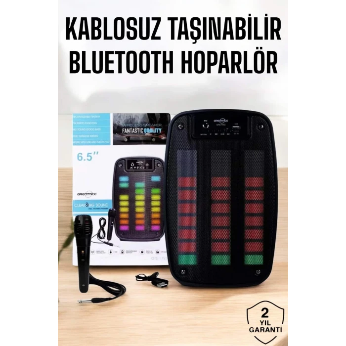 ieg™ Kablosuz Bluetooth Hoparlör Taşınabilir 6.5 inç LED Işık Kareoke
