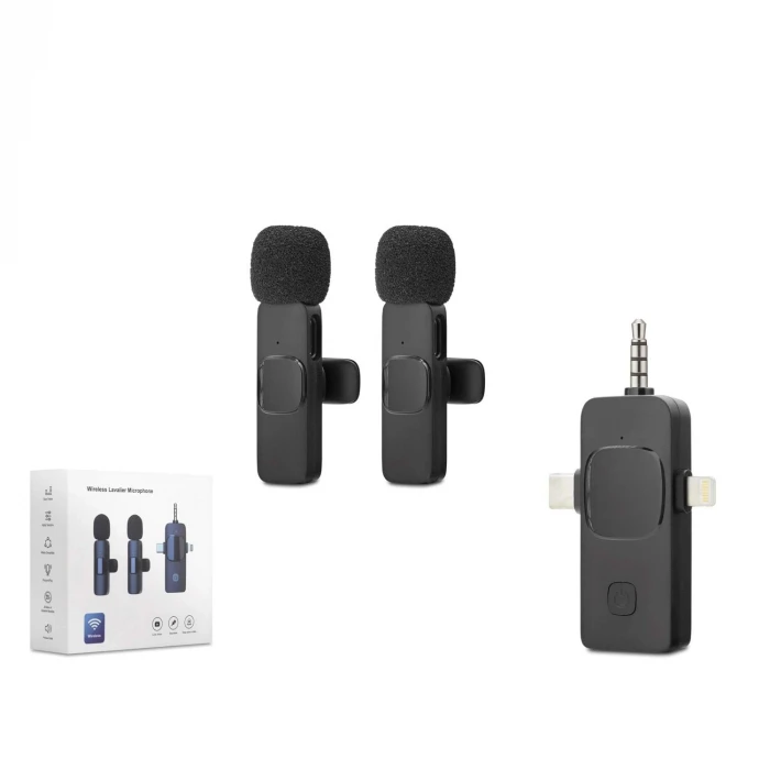 ieg ™ Kablosuz Çift Mikrofon 3.5 Mm + Type-C + Lıghtnıng Siyah HDX2782