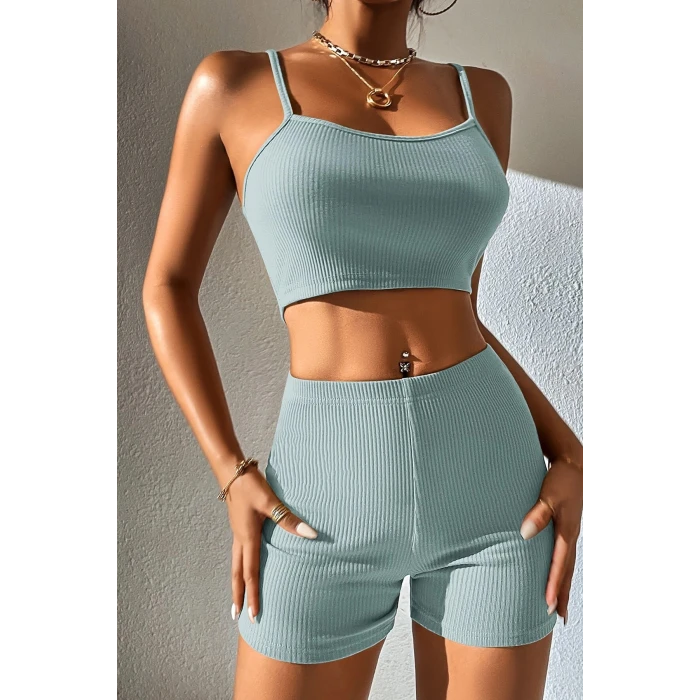 ieg™ Kadın Açık Mavi Şortlu Kaşkorse Gecelik Takım