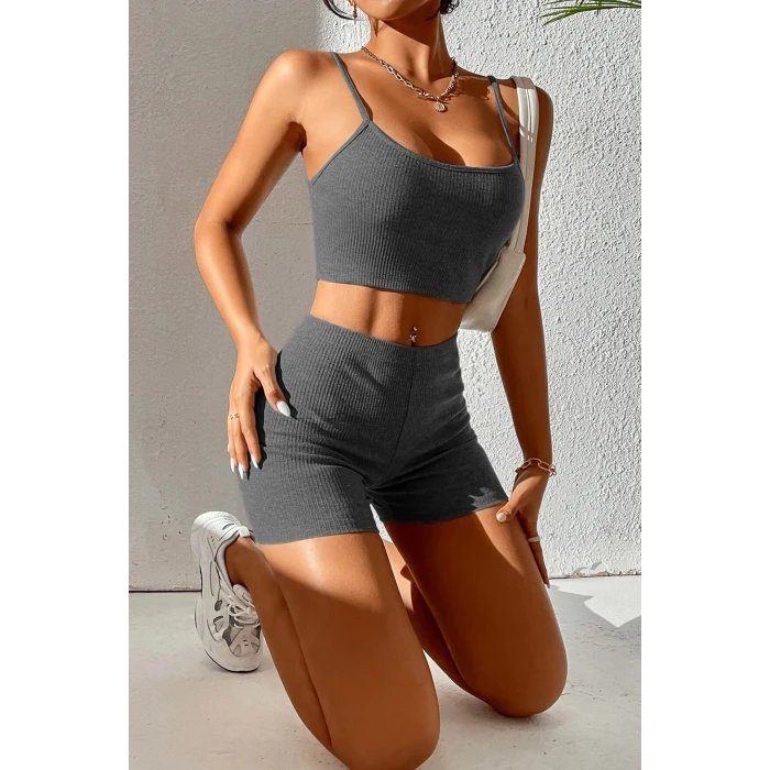 ieg™ Kadın Antrasit Gri Şortlu Kaşkorse Gecelik Takım
