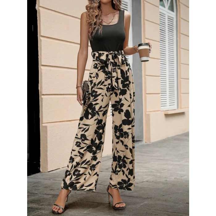 ieg™ Kadın Askılı Yuvarlak Yaka Beli Kuşaklı üst Viskon Alt Dalgıç Tulum