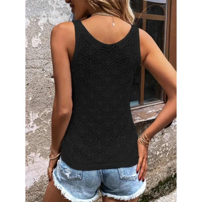 ieg™ Kadın Baklava Desen Detaylı Kalın Askılı Triko Bluz