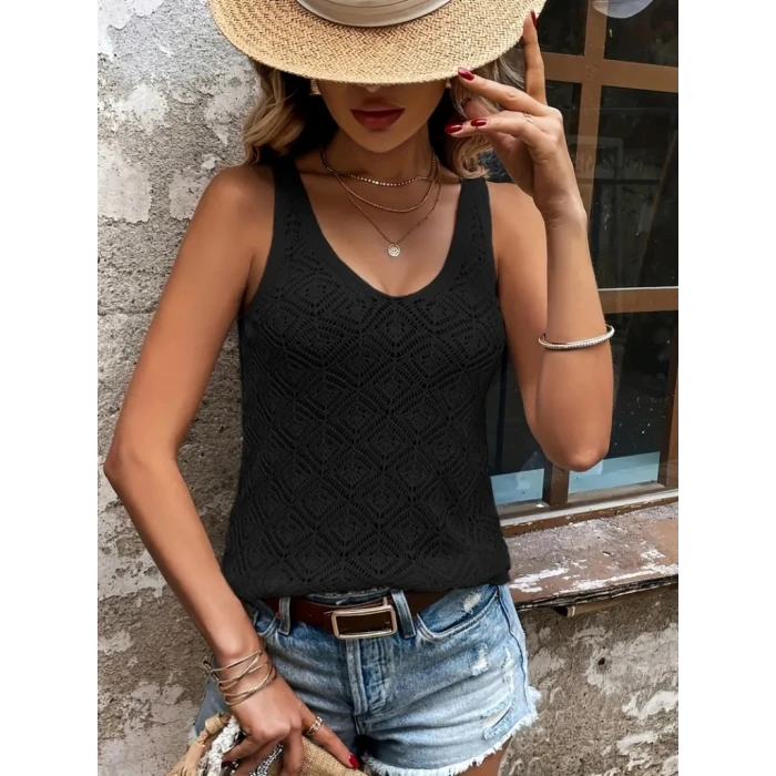 ieg™ Kadın Baklava Desen Detaylı Kalın Askılı Triko Bluz