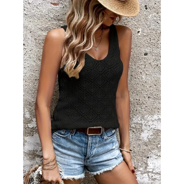 ieg™ Kadın Baklava Desen Detaylı Kalın Askılı Triko Bluz