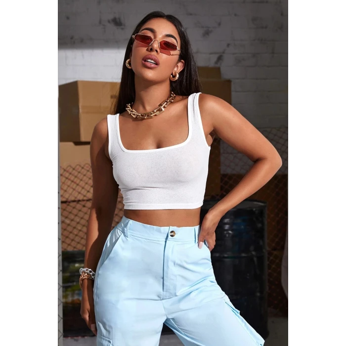 ieg™ Kadın Beyaz Kalın Askılı Crop Top Büstiyer