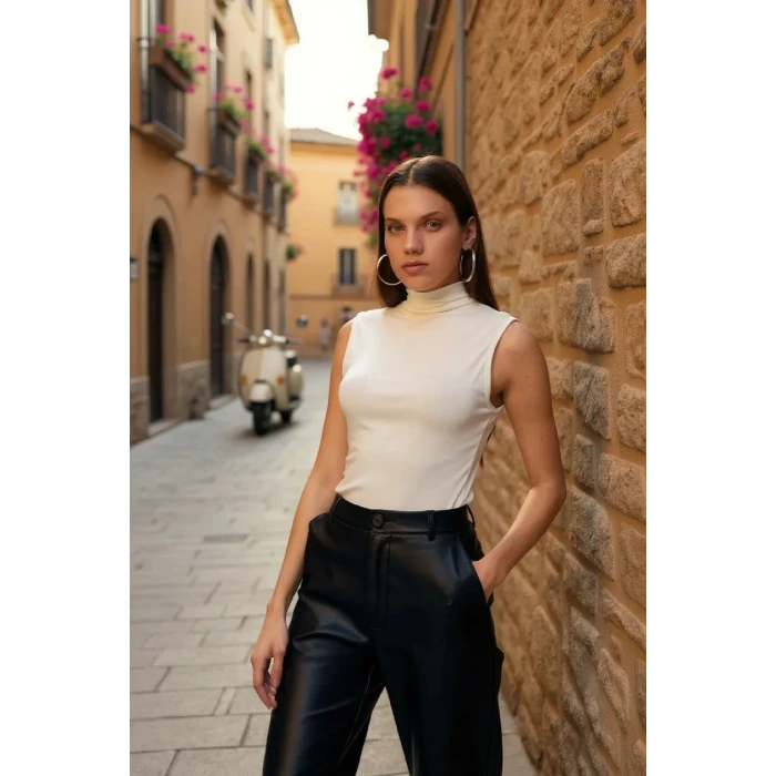 ieg™ Kadın Beyaz Kolsuz Balıkçı Yaka Basic Bluz