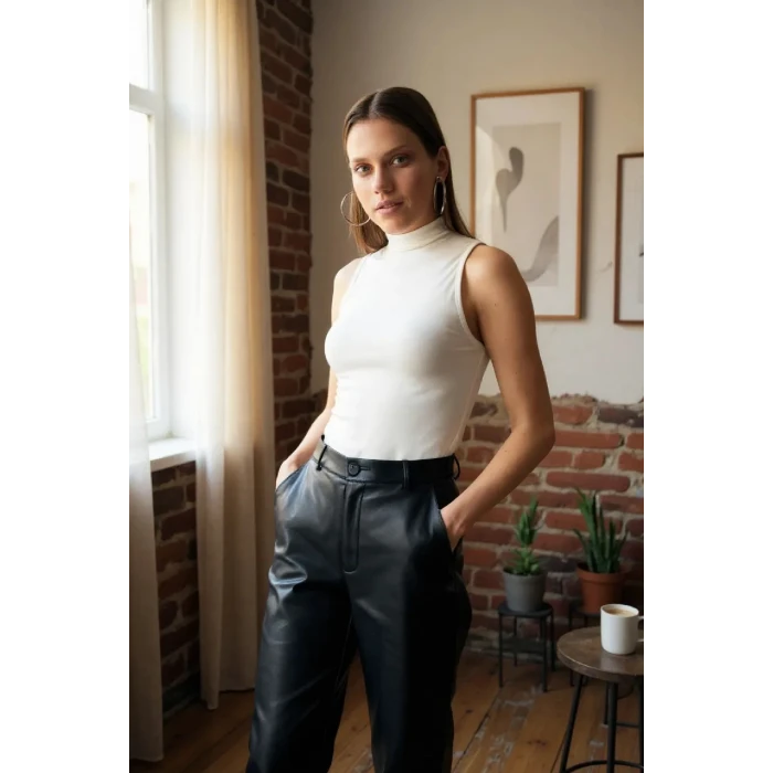 ieg™ Kadın Beyaz Kolsuz Balıkçı Yaka Basic Bluz