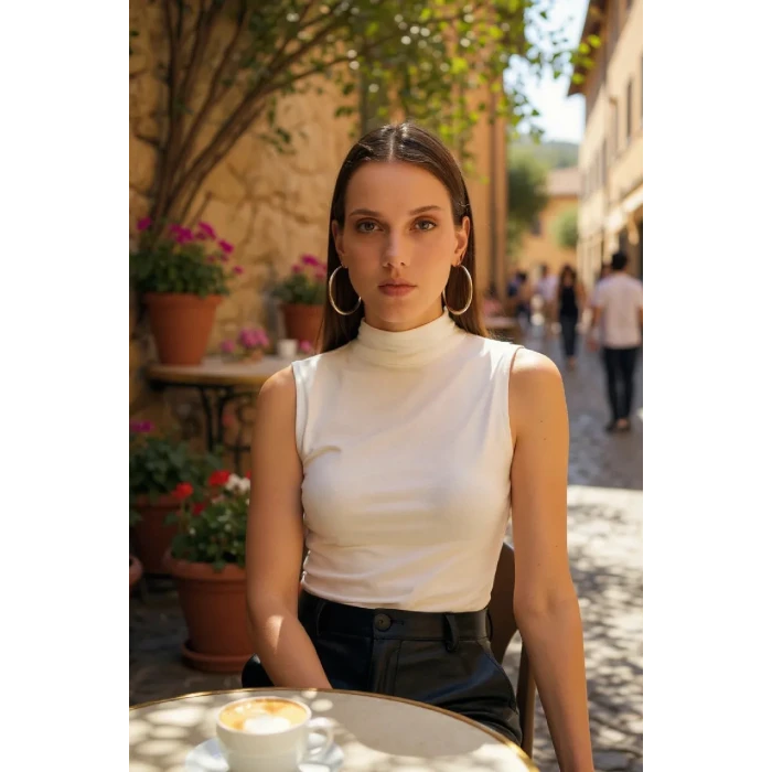 ieg™ Kadın Beyaz Kolsuz Balıkçı Yaka Basic Bluz