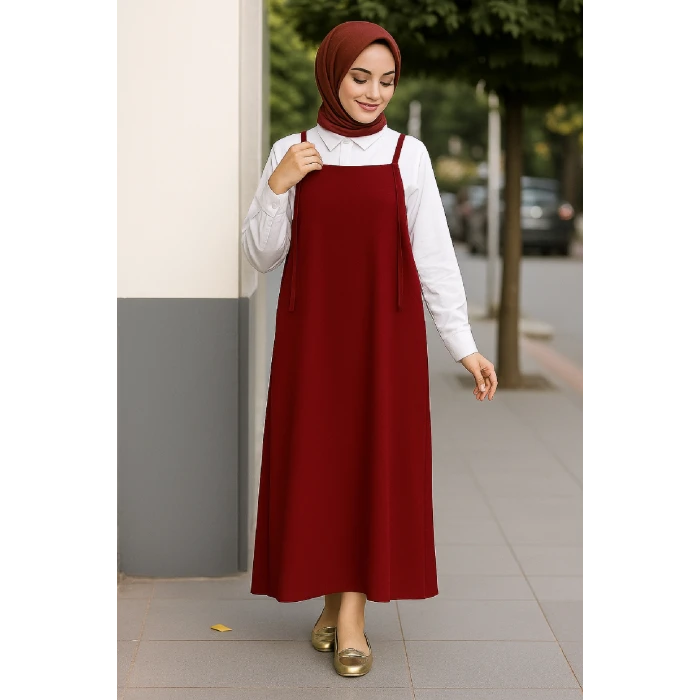 ieg™ Kadın Bordo Basic Ayarlanabilir Askılı Jile Elbise