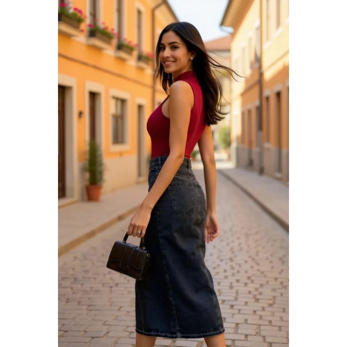 ieg™ Kadın Bordo Kolsuz Balıkçı Yaka Basic Bluz