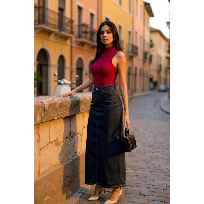 ieg™ Kadın Bordo Kolsuz Balıkçı Yaka Basic Bluz