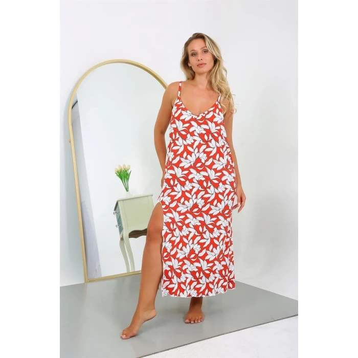 ieg ™ Kadın Büyük Beden İp Askılı Pamuklu Uzun Gecelik