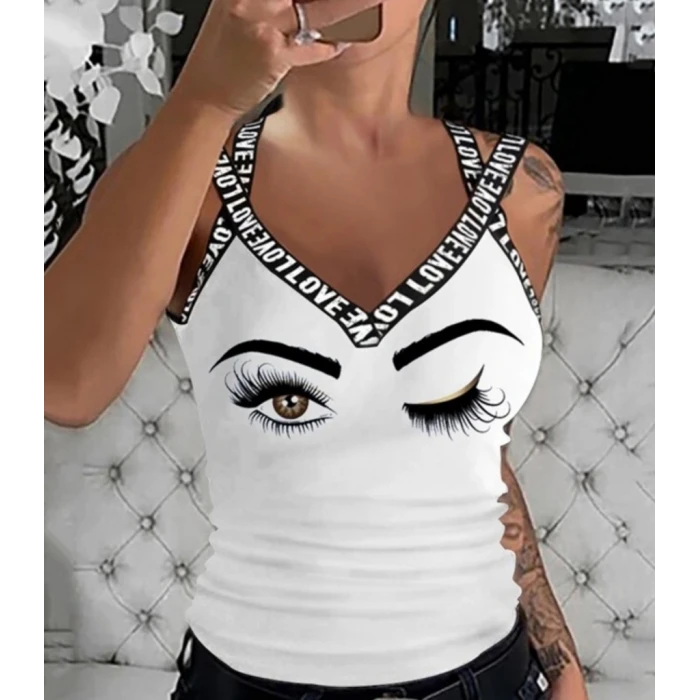 ieg™ Kadın çapraz şeritli Göz Baskılı Viskon Bluz