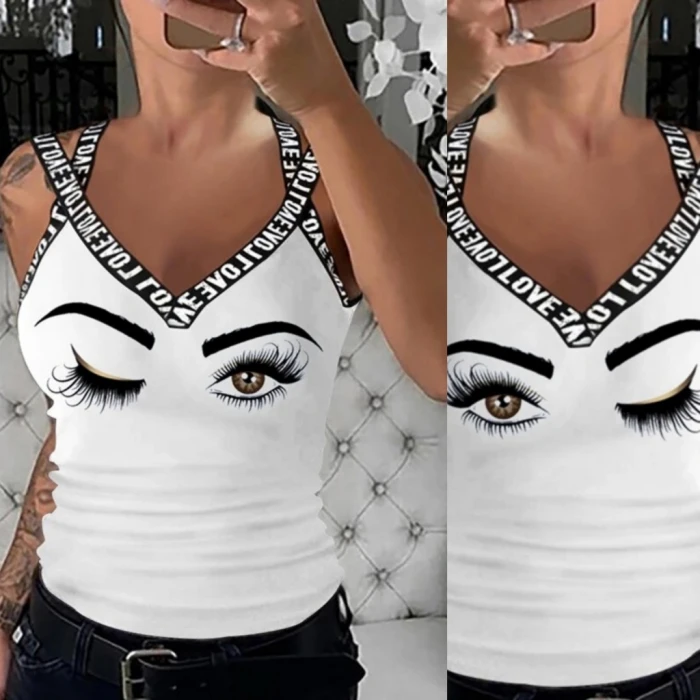 ieg™ Kadın çapraz şeritli Göz Baskılı Viskon Bluz