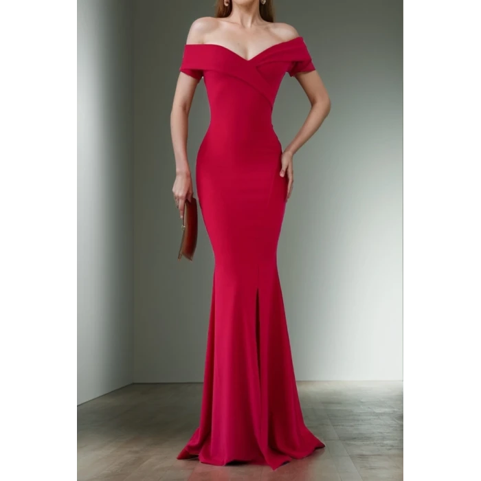 ieg™ Kadın Dalgıç Kumaş Kayık Yaka Ve Dekolte Detaylı Elbise