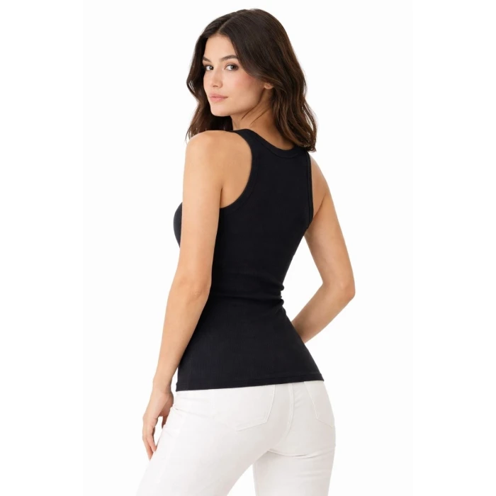 ieg™ Kadın Fitilli Likralı Kaşkorse Atlet Vücuda Oturan Basic Şıklık - Siyah