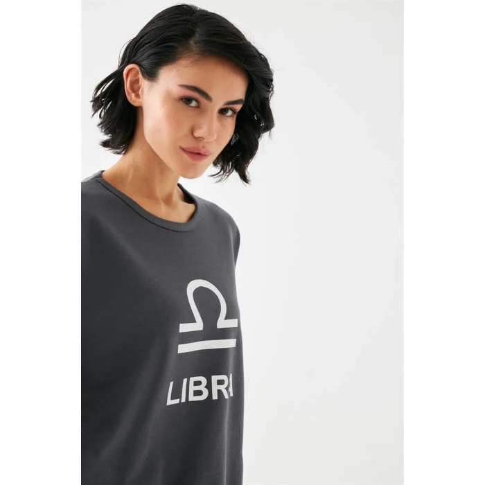 ieg ™ Kadın Füme Terazi Burcu Oversize 2 İplik Eşofman Ev Giyim Takımı