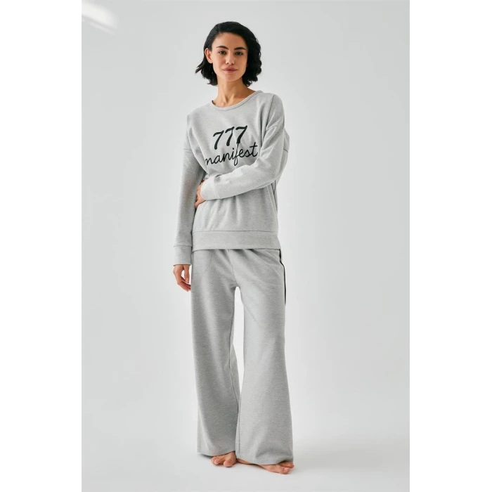 ieg ™ Kadın Gri Manifest Oversize 2 İplik Eşofman Ev Giyim Takımı
