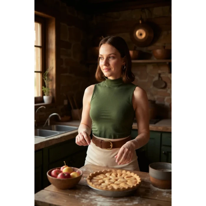 ieg™ Kadın Haki Yeşili Kolsuz Balıkçı Yaka Basic Bluz