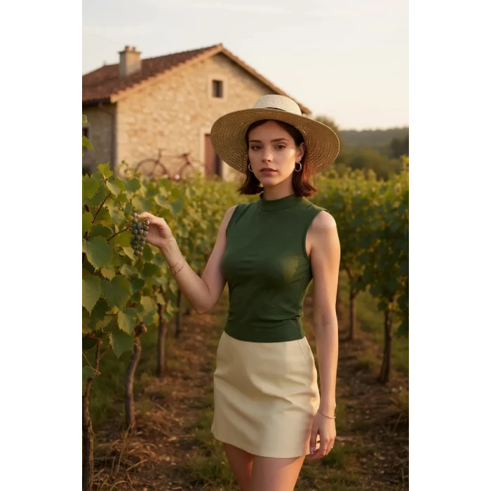 ieg™ Kadın Haki Yeşili Kolsuz Balıkçı Yaka Basic Bluz