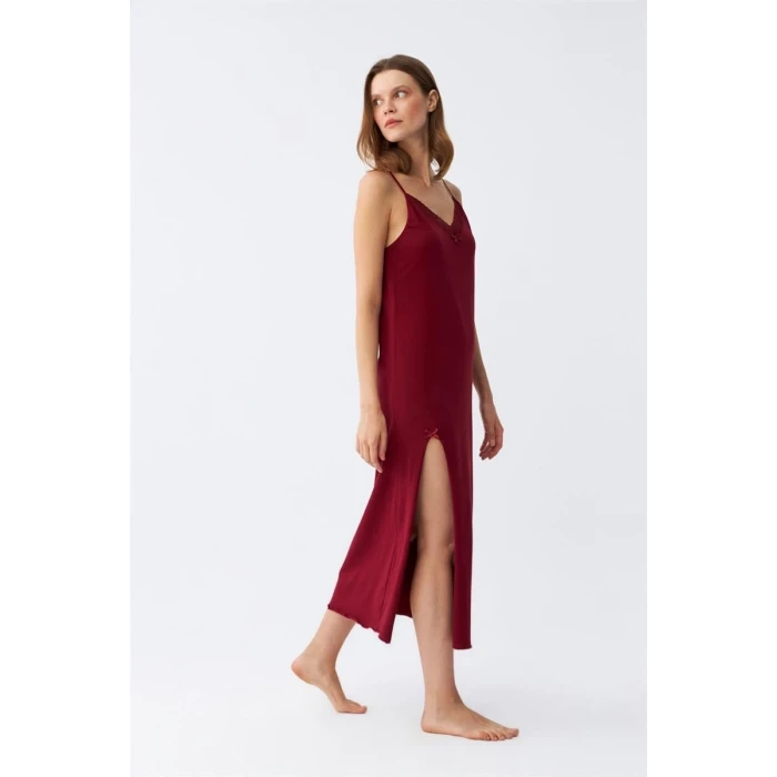 ieg ™ Kadın İp Askılı Bordo Uzun Gecelik
