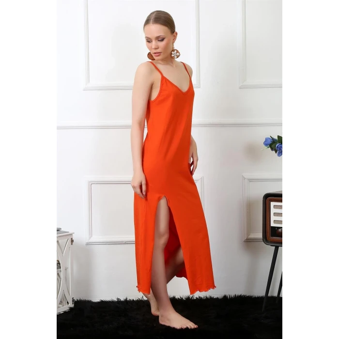 ieg ™ Kadın İp Askılı Turuncu Uzun Gecelik
